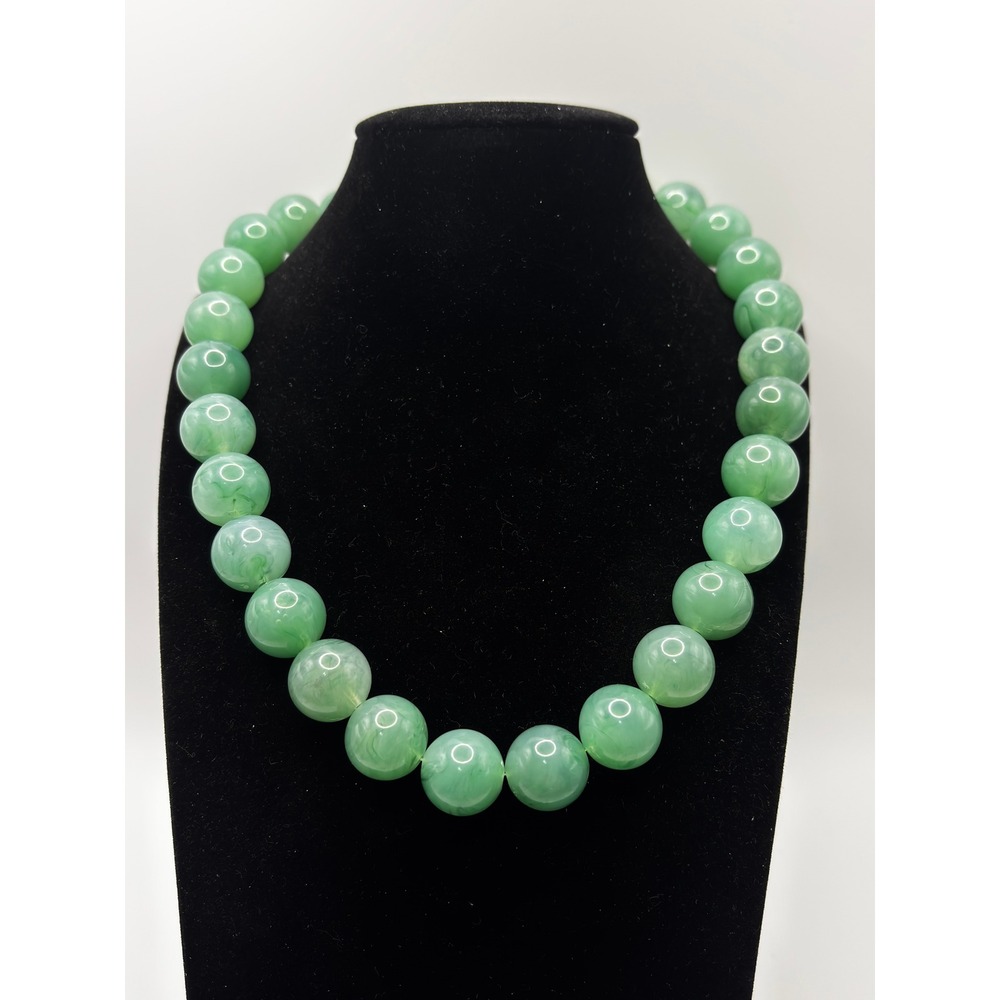 Sonoma Beaded Necklace‎ Womens 16" Green Marbled Round Beads Lobster Clasp